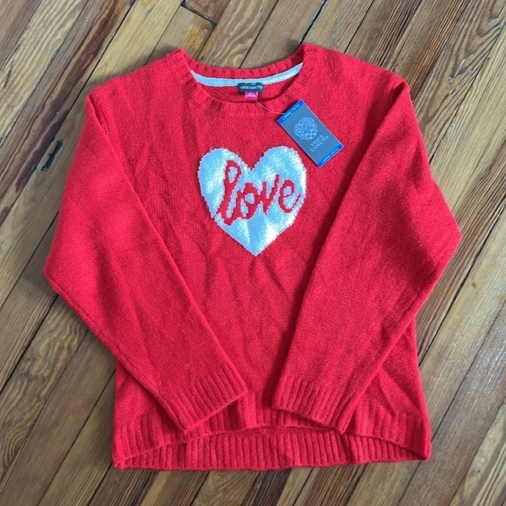 Girl's Vince Camuto Love Heart Valentine's Day Red and White Sweater -NWT